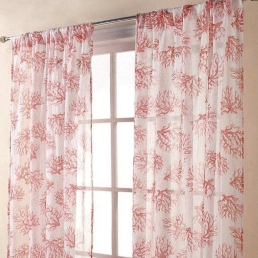 Coral Print Curtain (Drapes) 2 panels